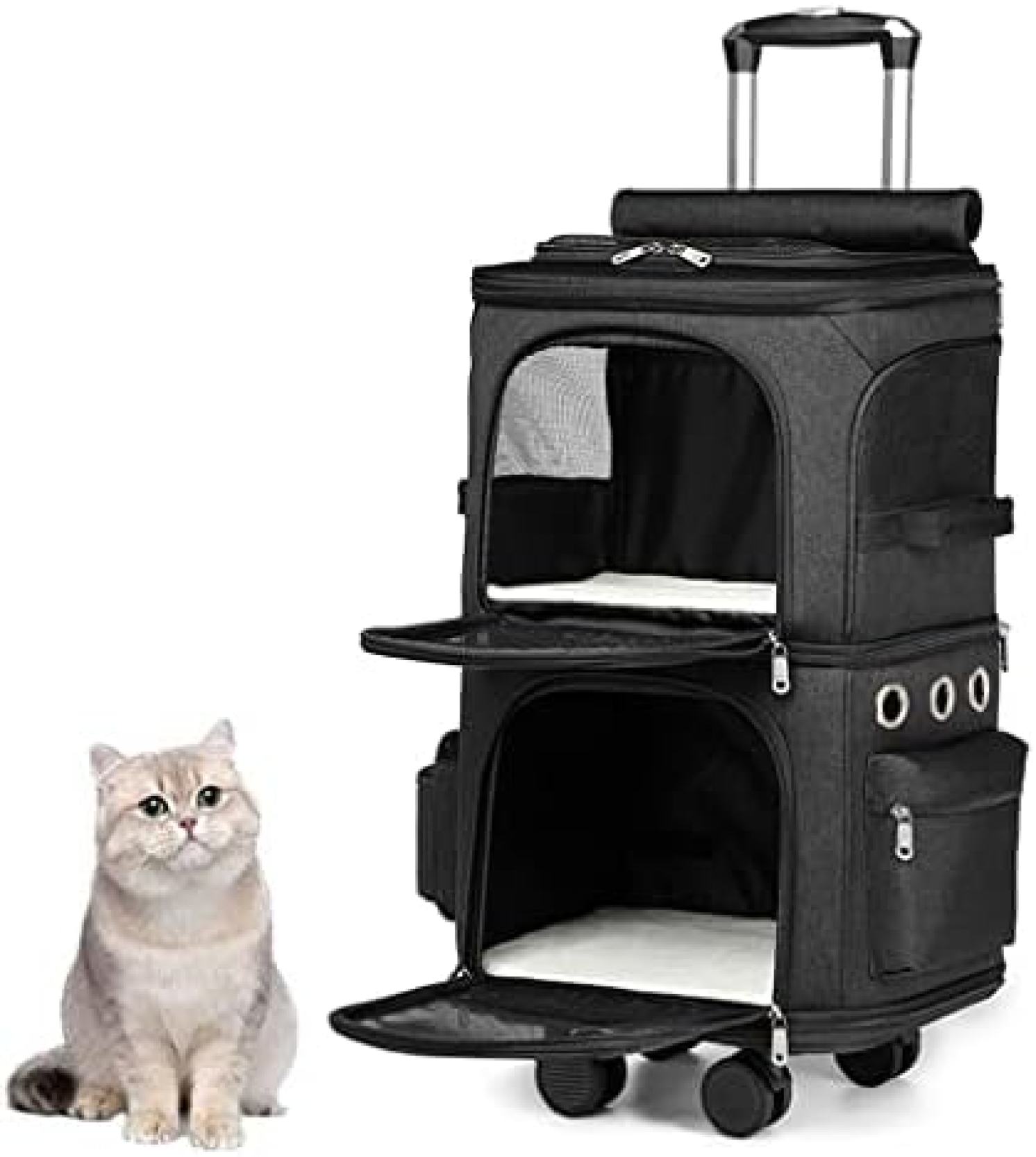 【20%OFFクーポン～】猫キャリーバッグ 二層トロリーバッグ ペットキャリーリュック キャスター付き 犬キャリーバッグ ペットキャリーバッグ 4輪360度回転 ペットトロリーケース 猫キャリーリュック 折りたたみ ペットリュ