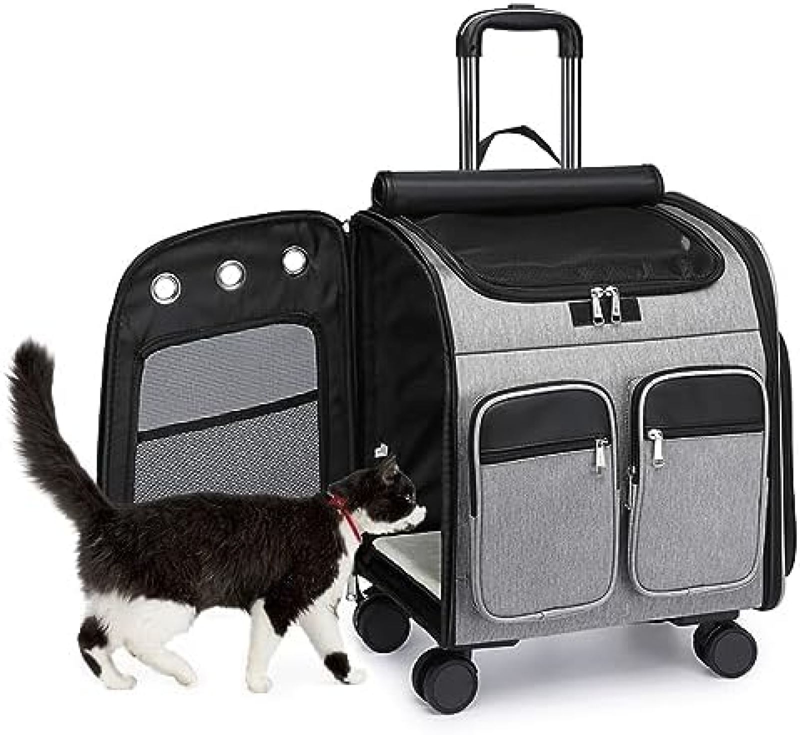 【20%OFFクーポン~】ペットキャリー キャスター付き小型犬 猫用キャリー キャスター付き ペットキャリー リュック キャスター付き散歩 旅行 通院 防災 (ライトグレー)|Yokos