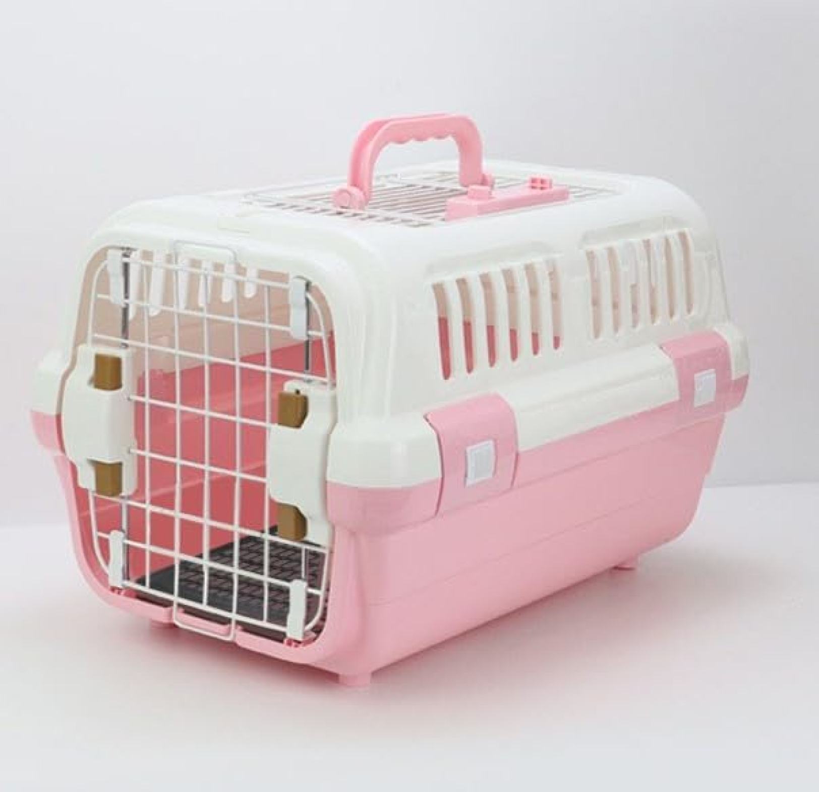 【20%OFFクーポン～】ドライブペットキャリー クレート 小型犬用 2サイズ 天窓付き ツードア 猫 キャリー 犬 キャリー 小動物 キャリー ペットキャリー ゲージ 取っ手付き ハードキャリー 室内用ハウス ピンク) (S
