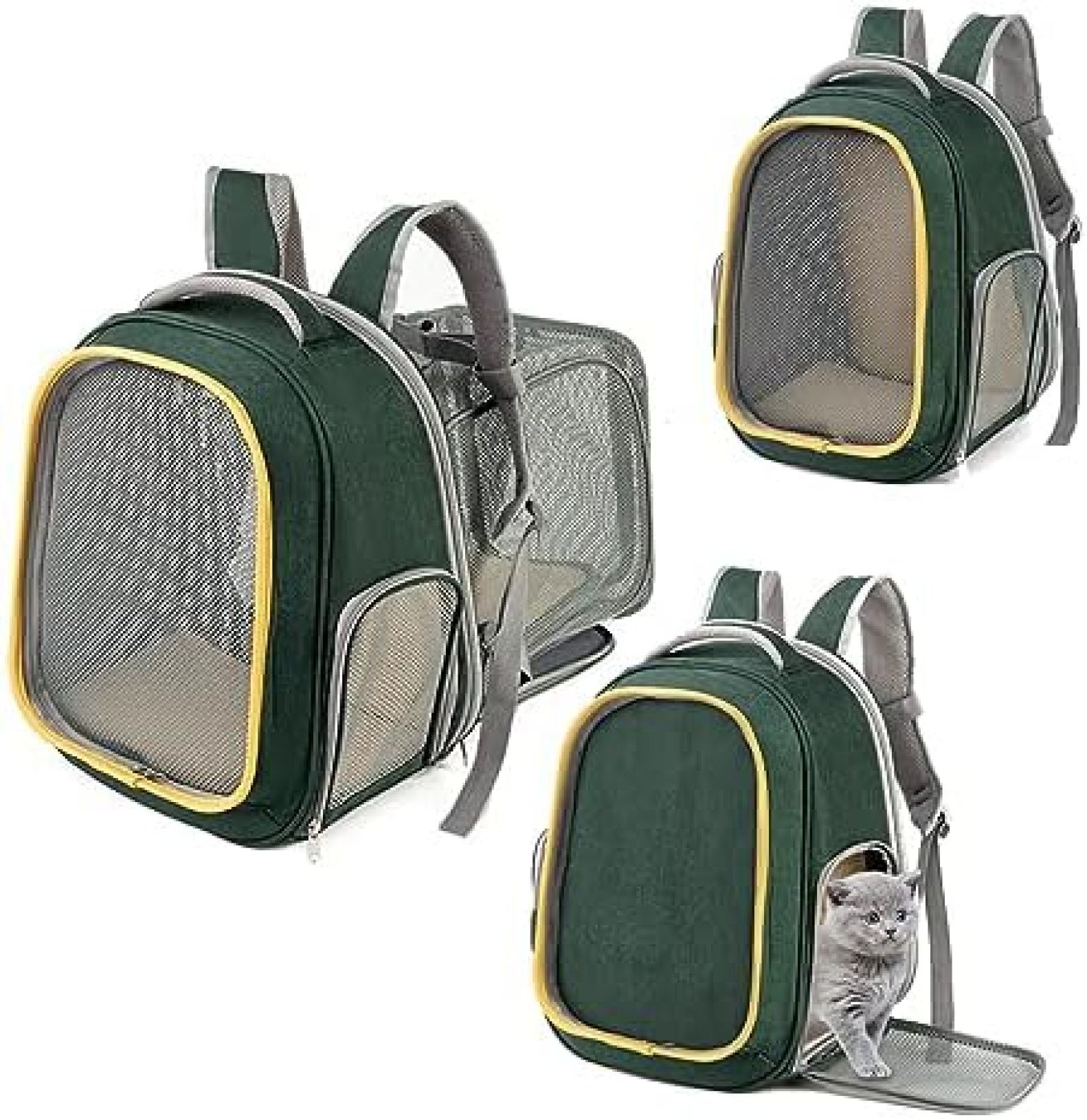 【20%OFFクーポン～】ペットキャリー ペットバッグ バックパック 2 in 1 ポータブル ペット 広々 通気性 快適 猫/小型犬/中型犬 ドライブ/キャンプ/旅行/病院/災害避難 耐荷重8kg (グリーン)