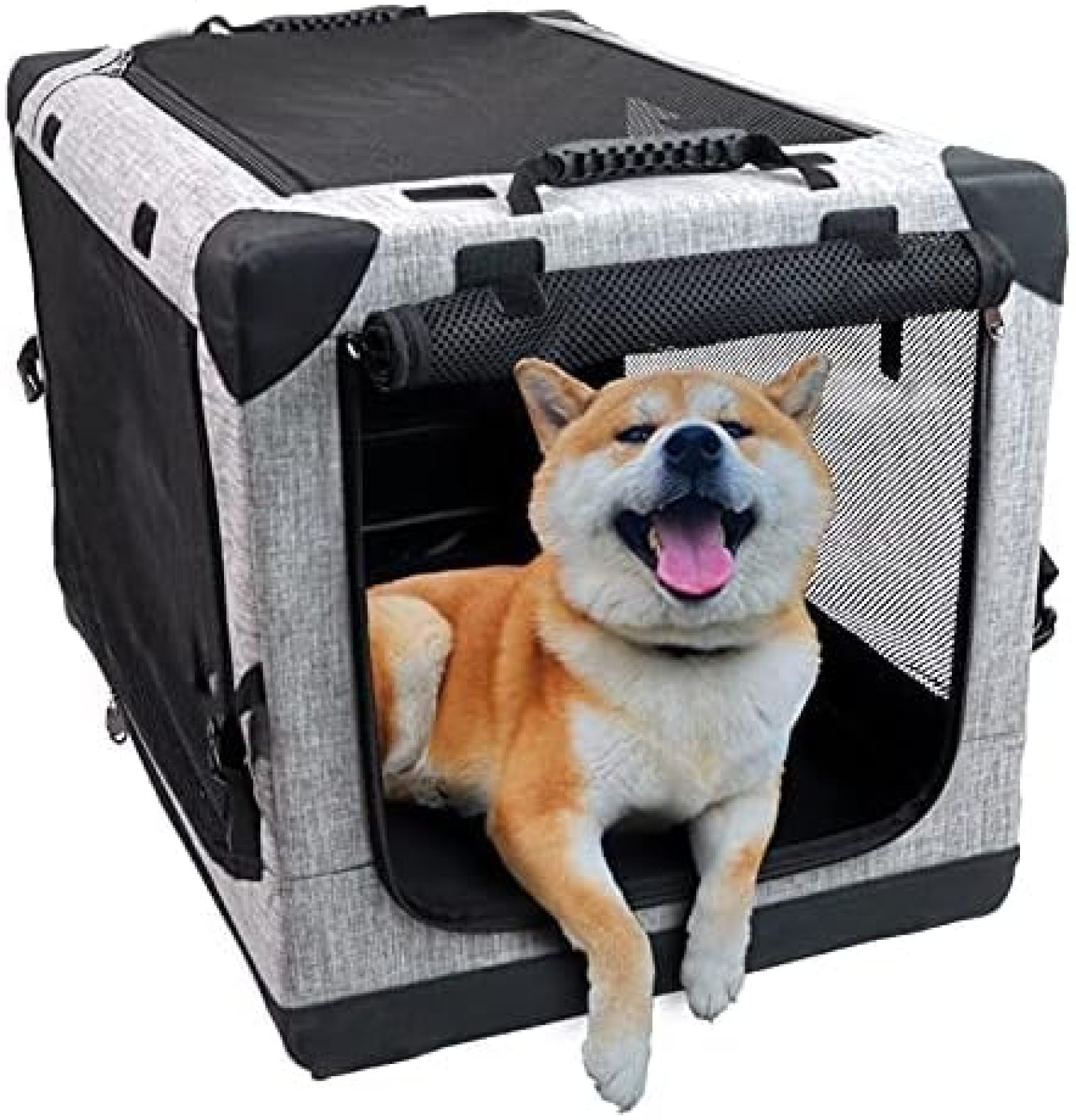【20%OFFクーポン～】折りたたみペットケージ 犬ケージ 犬用クレート 猫用キャリー?カート 持ち手付き 犬猫兼用 折りたたみ簡単『室内休憩、急な来客時、アウトドア、病院、キャンプに大活躍！ 』 (L グレー)