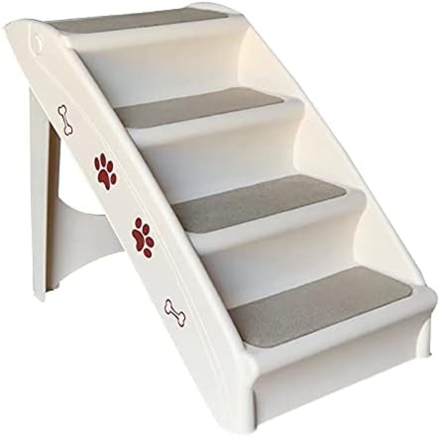 【20%OFFクーポン】プラスチックはしご ステップ 4 ステップ 犬の階段 & ステップ 折り畳み式でポータブル ペット階段 屋内 屋外用 最大耐荷重80Kg 61cm,Beige