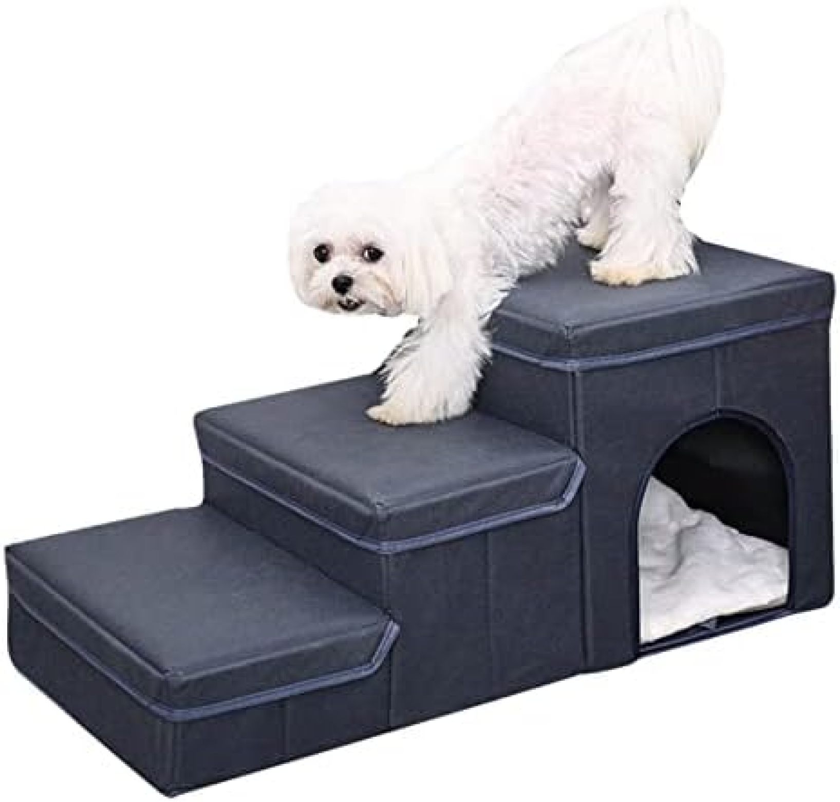 【20%OFFクーポン】ペット収納階段 - 写真 犬の階段滑り止めペット階段 3 ステップ犬用はしご - ペットのおもちゃの食糧貯蔵のためのスペースが付いている耐久のペット階段のはしご