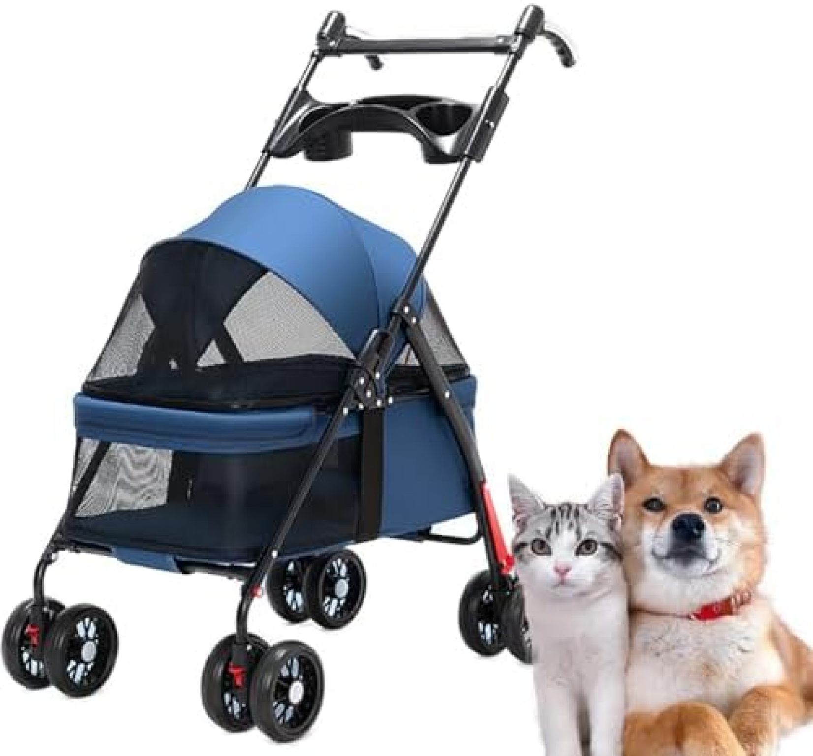 【20%OFFクーポン～】ペットカート 犬 4輪 犬用カート バギー 小型/中型犬 猫 ペットキャリーカート 組み立て簡単 ワンタッチ折り畳み コンパクト收? 自立式 介護用カート軽量前輪360°回転 後輪ブレーキ付 耐荷重1