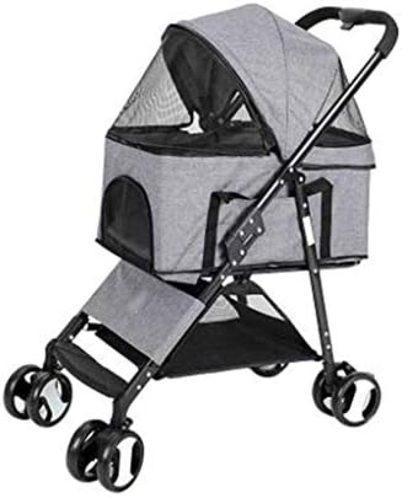 【20%OFFクーポン～】ペットカート ベビーカー 犬 猫 バギー 多頭 ペットベビーカー 天気カバー ストレージバスケットやカップホルダーと猫と犬のための折り畳み式ペットベビーカー四輪キャリア散歩カート