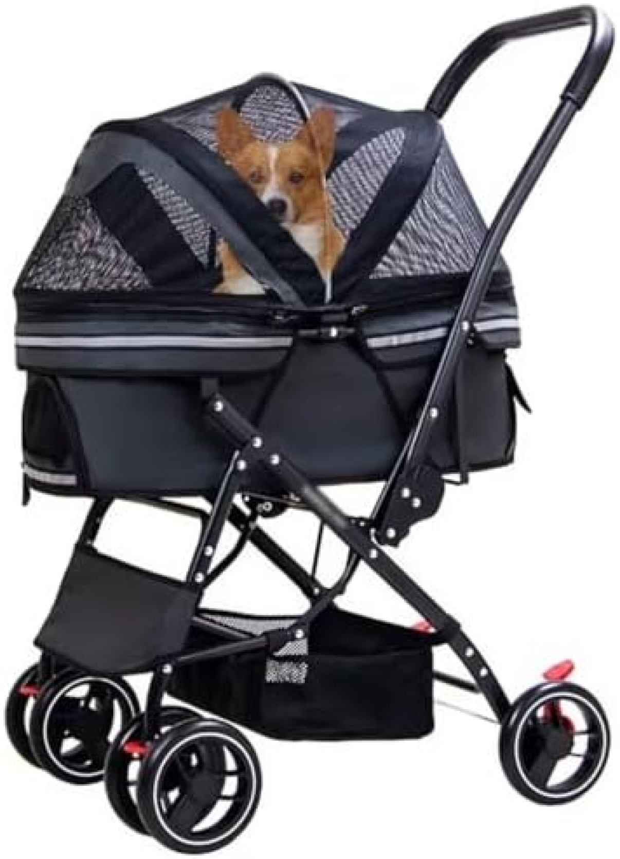 【20%OFFクーポン～】ペットカート ベビーカー 犬 猫 バギー 多頭 小型犬と猫用ペットベビーカー 犬用ペットベビーカー 25kg ドギーバギートロリー 4輪折りたたみ式猫用ベビーカーカート 回転ホイール 安全リード 屋外