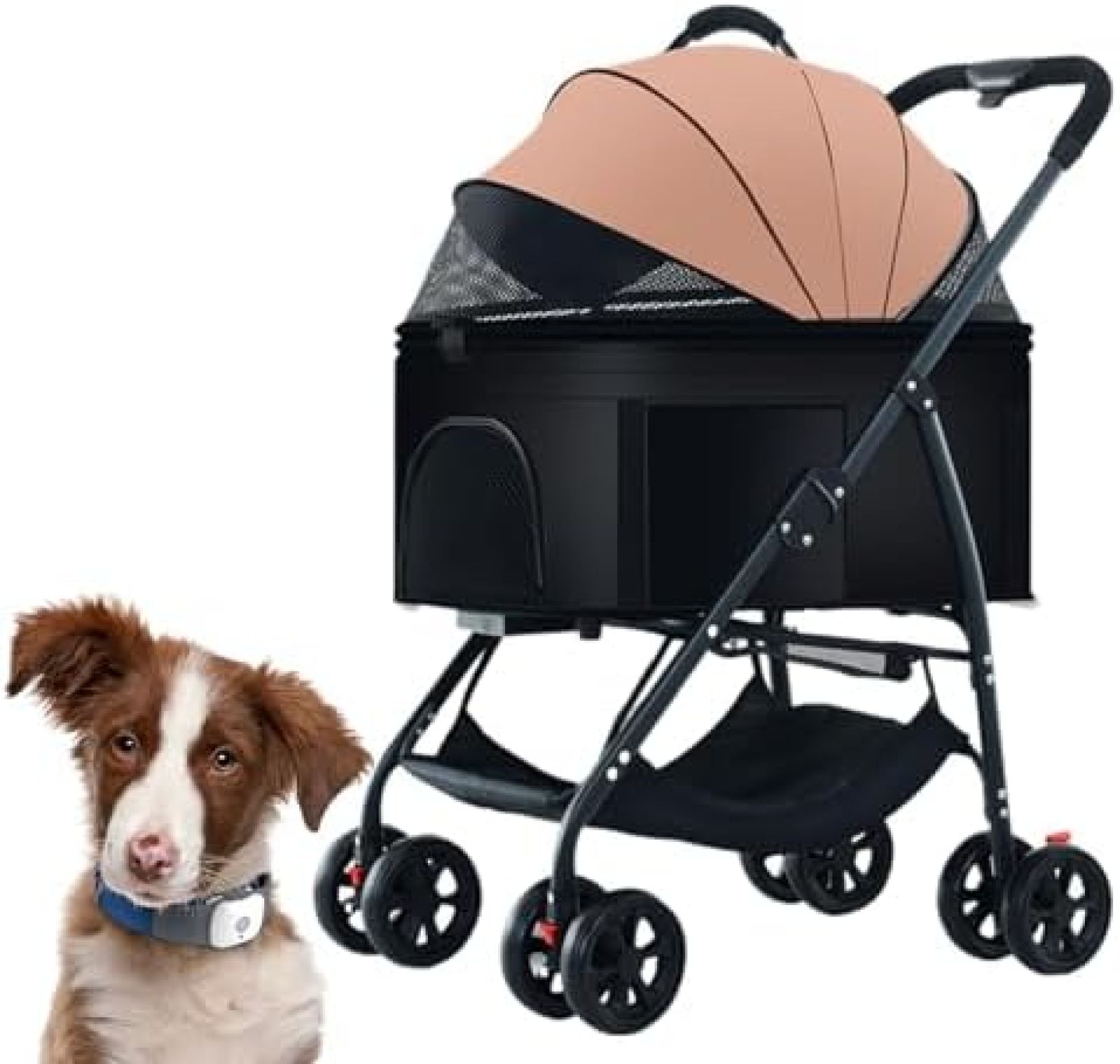 【20%OFFクーポン～】ペットカート ベビーカー 犬 猫 バギー 多頭 ペットベビーカー ブレーキ付き 4輪 折りたたみ式 犬用ベビーカー ドギーカート キャットキャリア 収納バスケット 革製ハンドル 小型?中型猫 犬 子犬