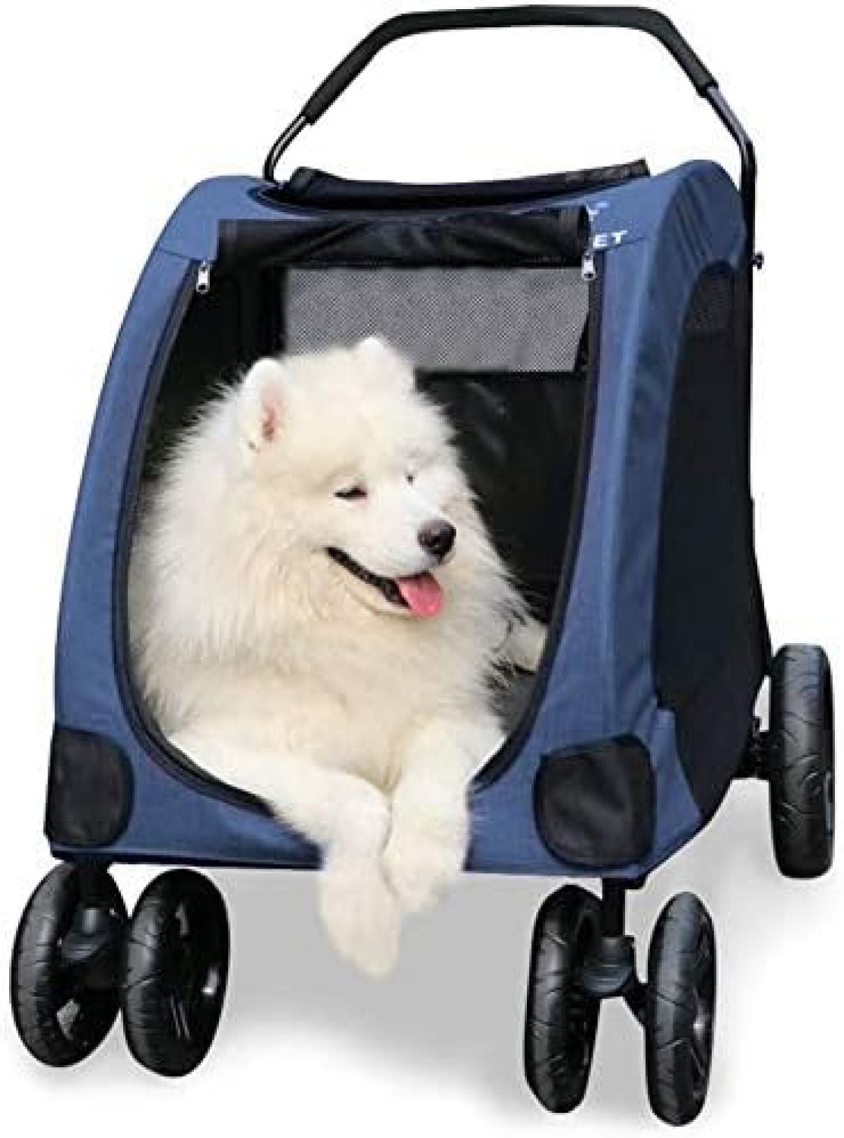 【20%OFFクーポン～】ペットカート 犬用ベビーカー 犬 カート 猫 バギー 大型犬 多頭中小型犬?猫 3色 四輪 多頭用 介護用 多機能 軽量 組み立て簡単 折りたたみ (ブルー) 耐荷重50Kg｜Yokos