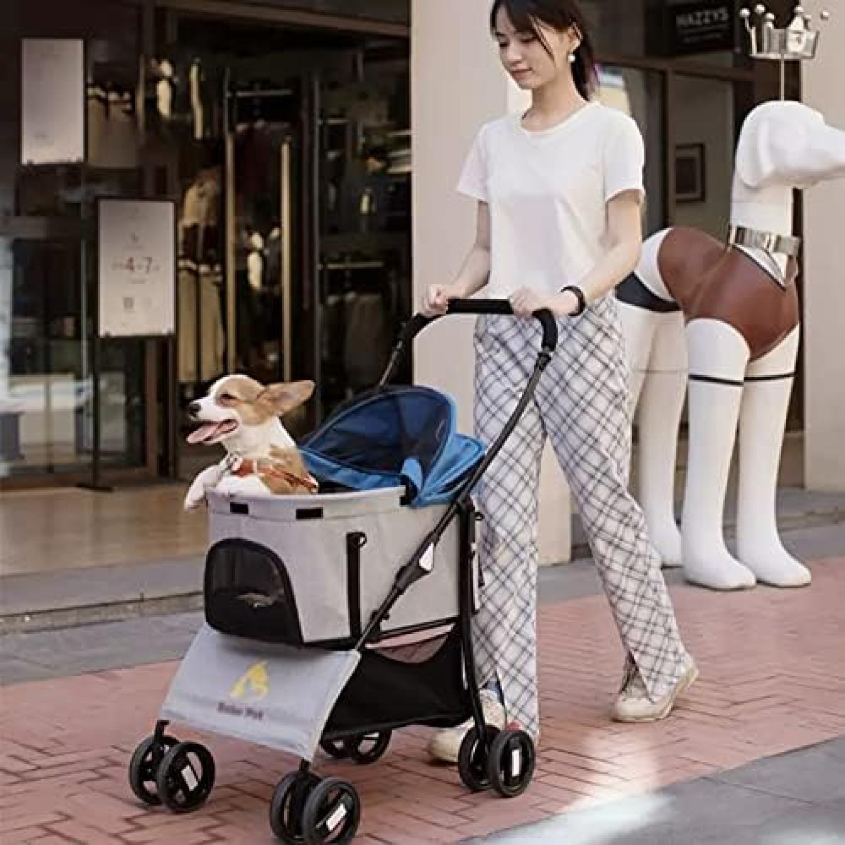 【20%OFFクーポン~】ペットカート ベビーカー 犬 猫 バギー 多頭 ジョギングのための猫と犬の四輪キャリア 折りたたみ可能な軽量小型ペットベビーカー大きな収納バスケット ペットを最大33ポンド保有します|Yokos