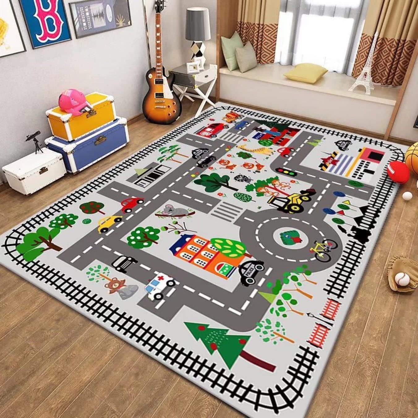 【20%OFFクーポン】子供ゲームパッド カーペット プレイマット 洗える 100*200 長方形 線路 カラー 道路交通 床暖房対応 ベビーや子供の部屋 オシャレ 早期教育 保育園 幼稚園 玄関マット 防水 防汚 寝室 滑