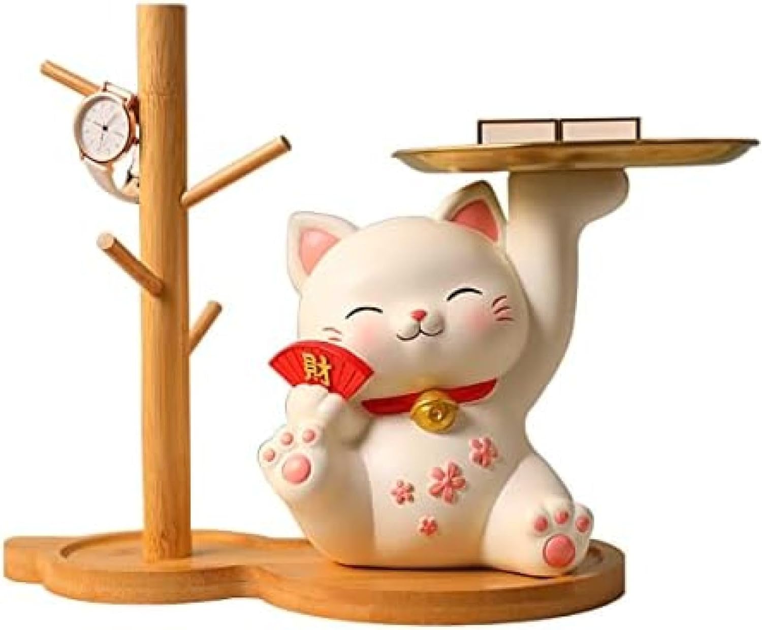 【20%OFFクーポン】猫の置物 玄関小物 インテリア飾り 招き猫 皿を捧げるネコ ねこ 猫ちゃん キー収納 金属 樹脂製品トレイ 鍵スタンド 小物収納 玄関収納 卓上置物 玄関 動物像 口紅スタンド 彫刻装飾 コイン 財布