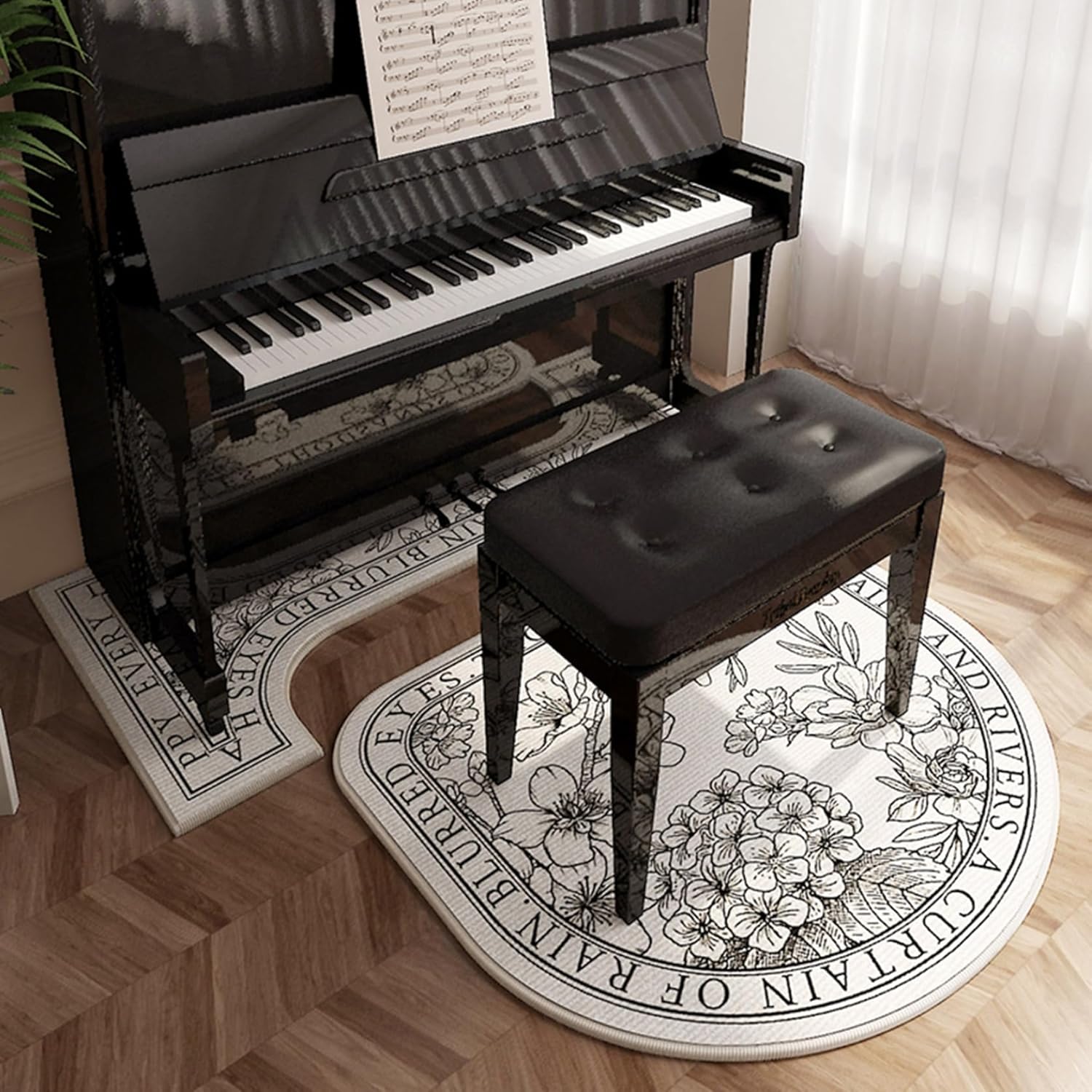【20%OFFクーポン】ピアノ用マット 防音ラグセット デジタルピアノ用 チェアマット 異型 厚さ4mm 専用マット 電子ドラムキット オールシーズン フロアマット すべりどめ付き 騒音対策 洗濯可 防カビ 振動吸収 レトロ