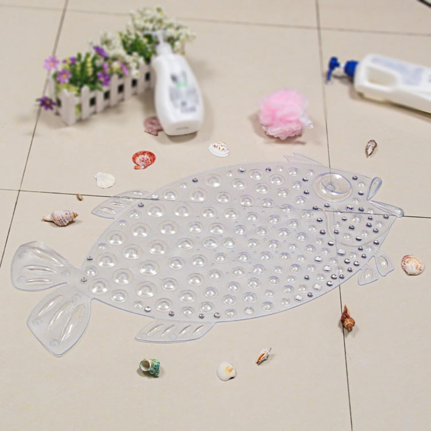 【20%OFFクーポン】お風呂マット 魚の形 浴室マット バスマット オールシーズン PVC 透明 洗い場マット 吸水マット 清潔ラグ 滑りにくい シンプル ウォッシュ ずれない トイレ ダイニング 新生活 バス ホワイト 4,916円