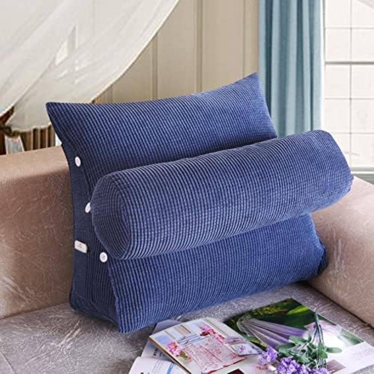 【20%OFFクーポン】一人掛け ベッド 背もたれ 三角 ウェッジ枕 三角枕 単色 クッション 可愛い 60*50*25cm 洗える バックレスト 読書用 ヘッドボード 背もたれ 背もたれクッション 出窓 腰当て まくら 読