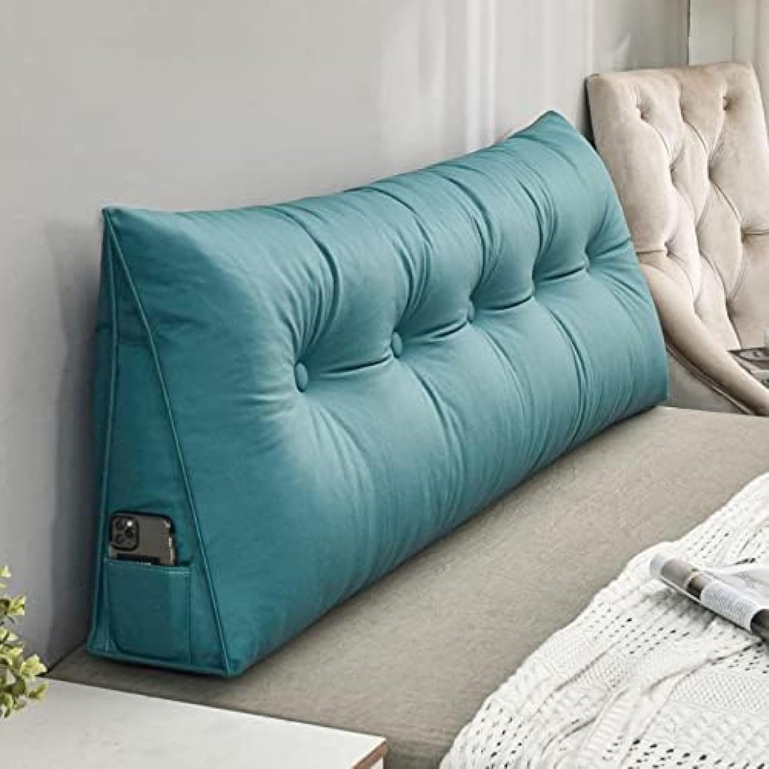 【20%OFFクーポン】背もたれクッション ロングクッション 読書クッション 180*50*20cm サイドポケット ウェッジ枕 シルバー ソファクッション ソファー ローテーブル 可愛い ウェッジクッション うつぶせ寝クッ|Yokos