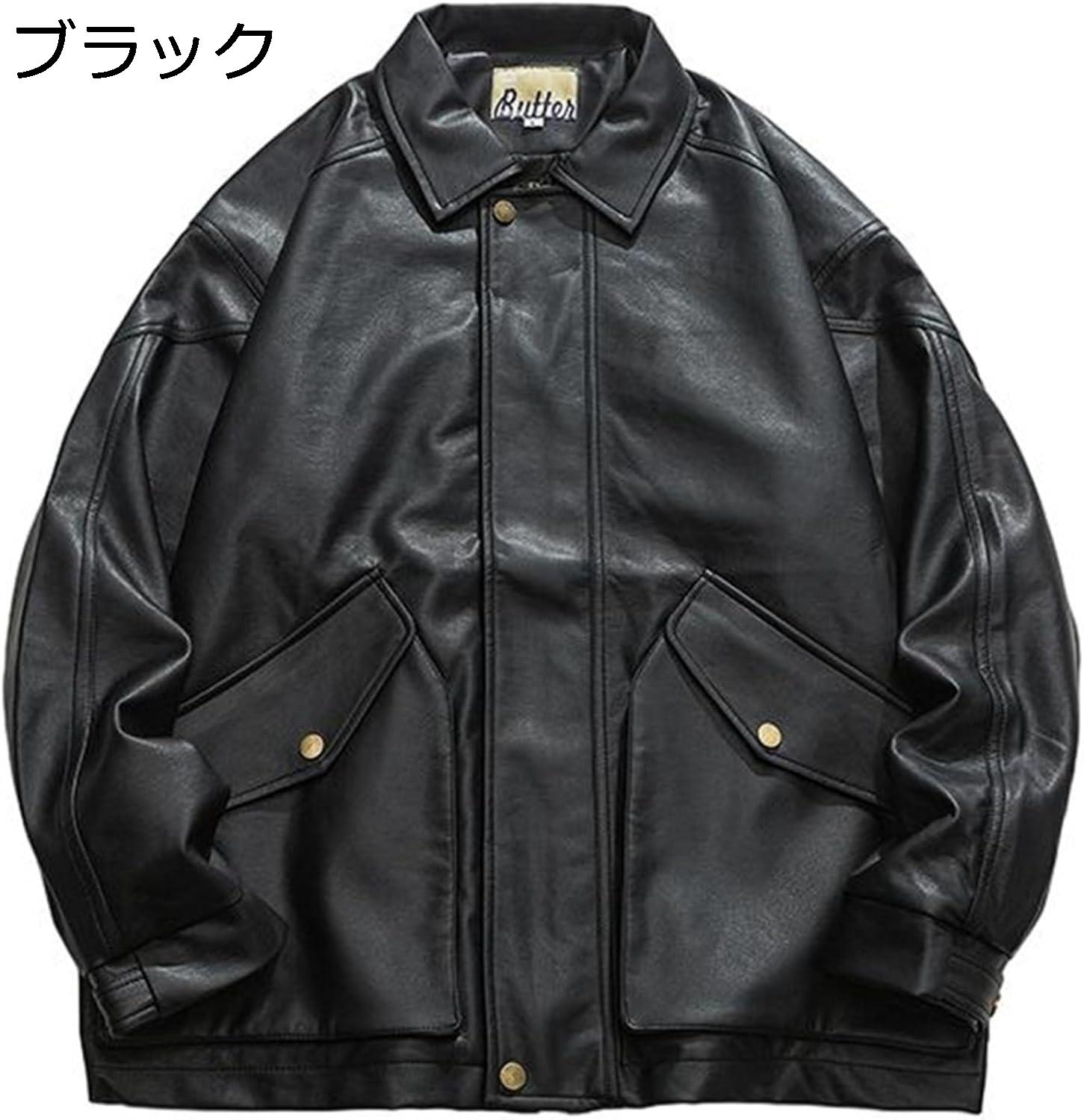 レザーブルゾン　シープスキン　ショート丈　本革　ブラック　Lサイズ シープナッパオーバーサイズレザーブルゾン｜メンズファッション