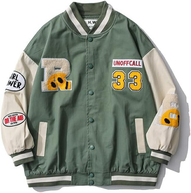 【20%OFFクーポン】スタジャン メンズ レディーズ BIGシルエット プリント ジべスボールジャケット スタジアムジャンバー パッチワーク ジャンパー 大人 おしゃれ ゆったり ヴァーシティジャケット ブルゾン カジュア｜Yokos