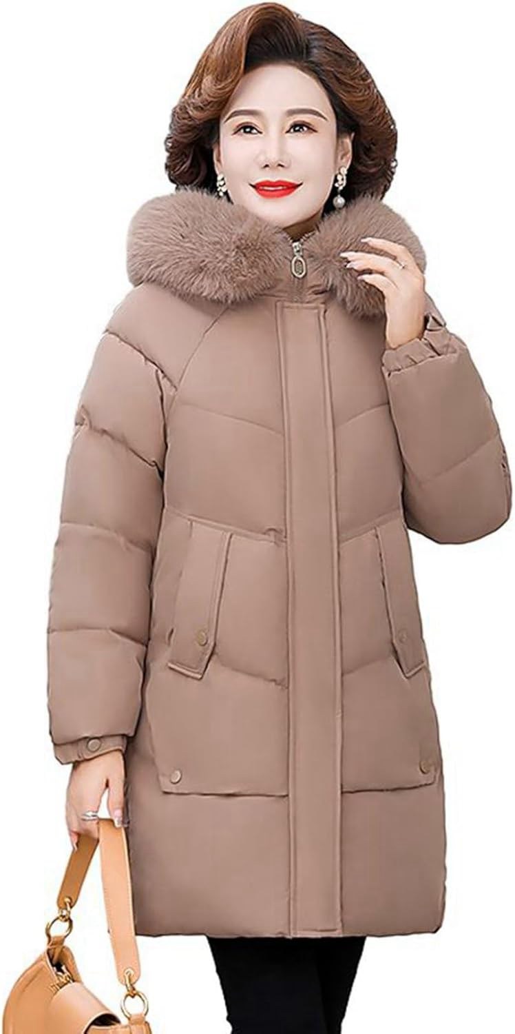 【20%OFFクーポン】裏起毛コート 中綿ジャケット 保温防寒 婦人服 アウター ブルゾン ベンチコート ミドル丈 お洒落 分厚い 暖かい フード付き レディース 秋冬春 防風トップス ママ プレゼント｜Yokos
