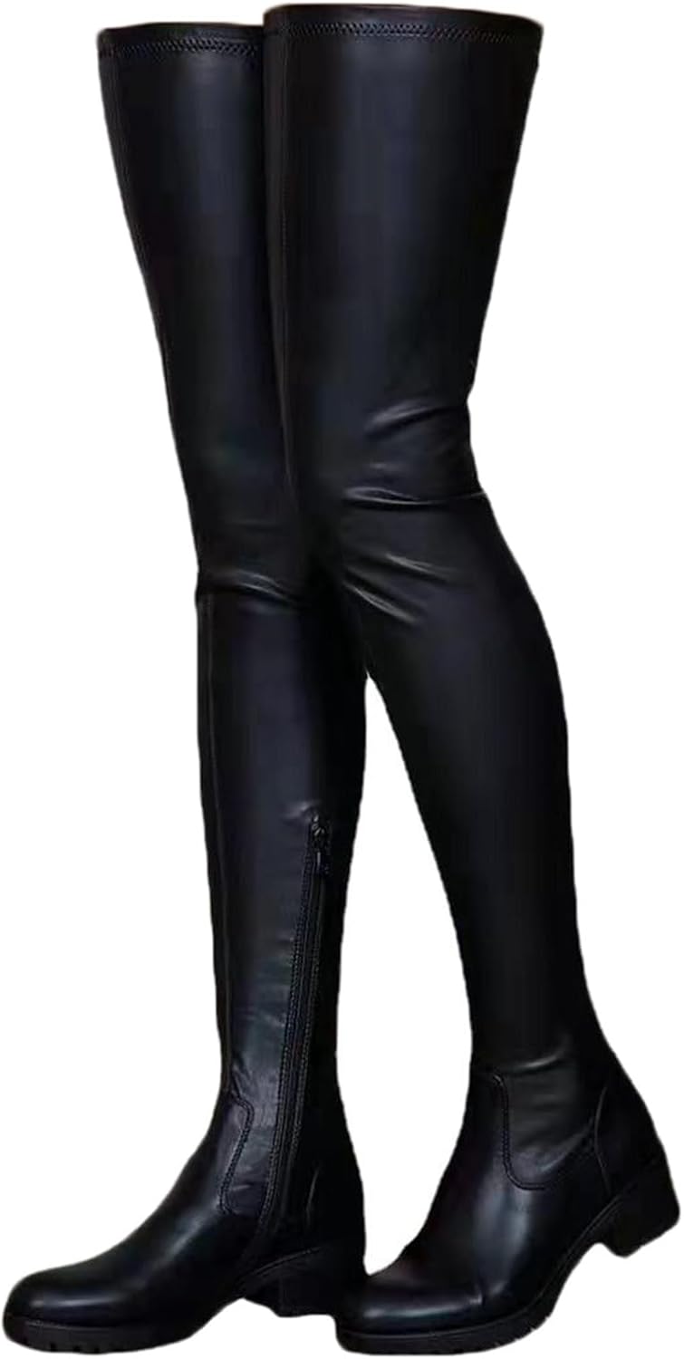 【20%OFFクーポン～】ニーハイブーツ レディース 美脚 ローヒール ストレッチ モード系 大きいサイズ 男女兼用 ロングブーツ 長靴 サイドジッパー 高筒ブーツ ストレッチブーツ 長ブーツ 秋冬 シンプル 舞台 パーティー