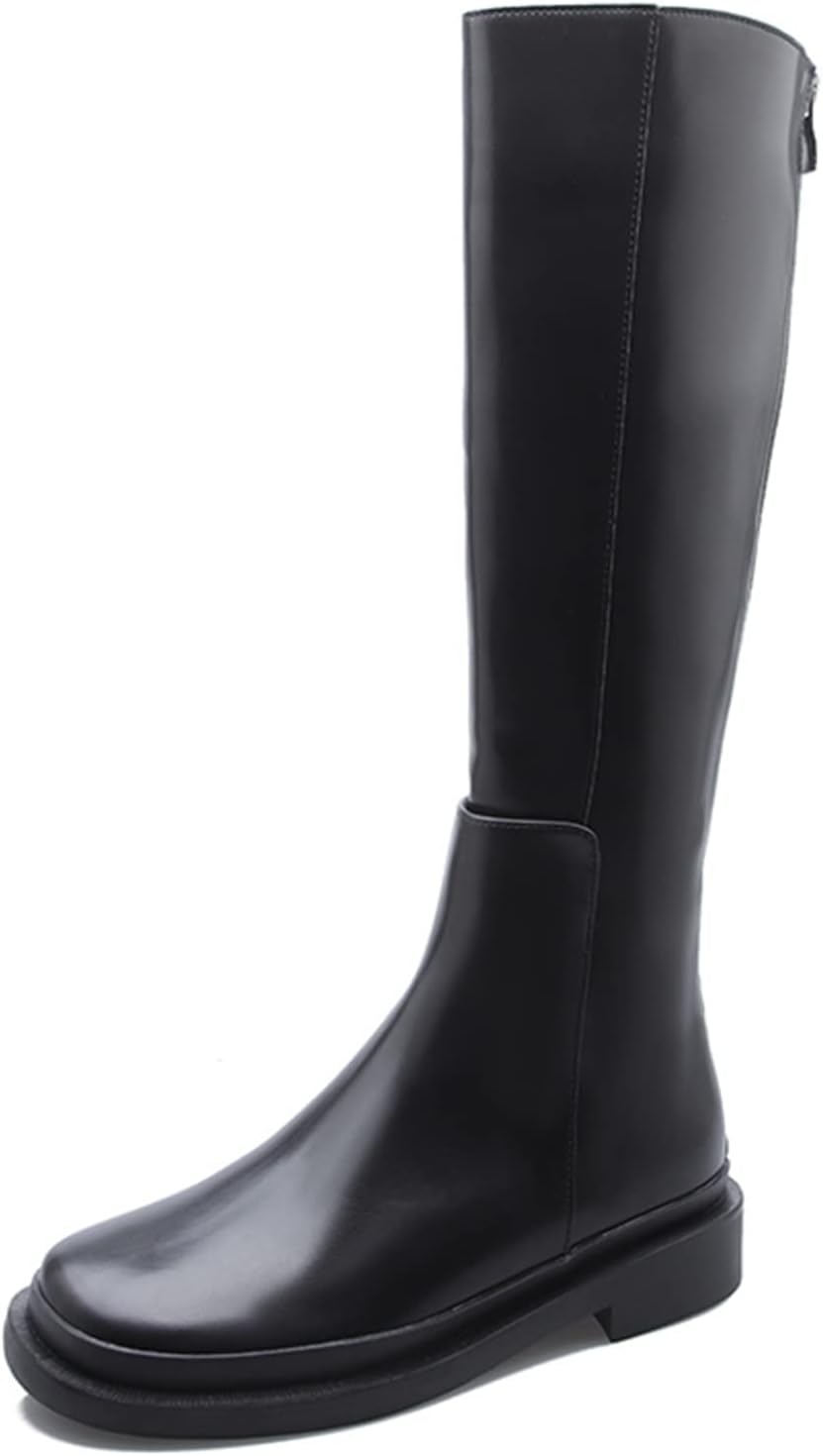 【20%OFFクーポン～】ロングブーツ 秋冬靴 バックファスナー スムース ジョッキー 長ブーツ レディースブーツ ラウンドトゥ 太ヒール ローヒール 膝下 大きいサイズ 滑り止め 簡約 puレザー フィット おしゃれ