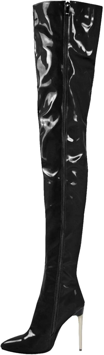 【20%OFFクーポン~】ニーハイブーツ レディース ロングブーツ ハイヒール11cm エナメル ブーツ ポインテッドトゥピンヒール 美脚 オーバーニーブーツ 美脚 サイドジップ 大きいサイズ サイハイブーツ 舞台 モード系|Yokos