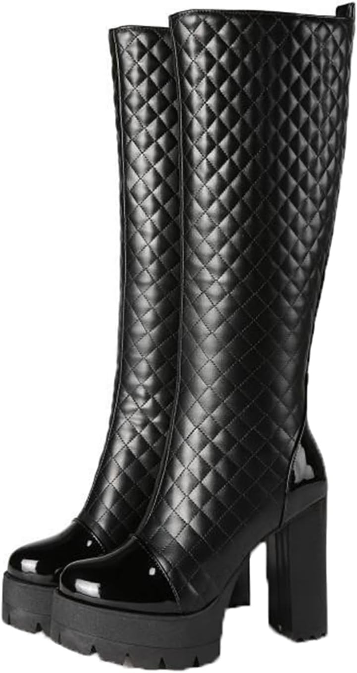 【20%OFFクーポン～】ロングブーツ ハイヒール 22-26.5cm サイドジッパー レディース 粗いかかと 履きやすい 大きいサイズ 秋冬靴 厚底 ミドル丈 細見え ファッション カジュアル 撥水 シンプル 無地 通勤通学