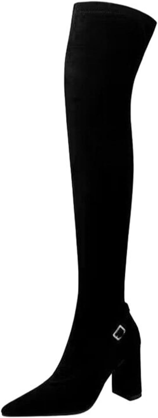 【20%OFFクーポン～】ニーハイブーツ レディース ロングブーツ 膝上 ポインテッドトゥ 秋冬春 ストレッチ 足細 軽量 美脚 防水 防滑 歩きやすい 脱げない セクシー 大人 長靴 8cm ハイヒール チャンキーヒー｜Yokos
