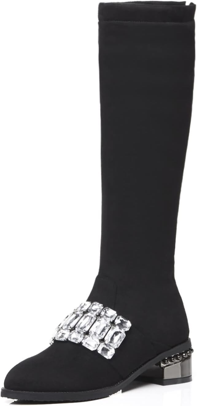 【20%OFFクーポン~】女性用 ニーハイブーツ ロングブーツ 秋冬用 後ろファスナー 裏起毛 ビジュー飾り 高筒ブーツ 大きいサイズ OL お買い物 女性らしい 痛くない ロング丈 優雅 ストレッチ性 4.5cm 小さいサイ|Yokos