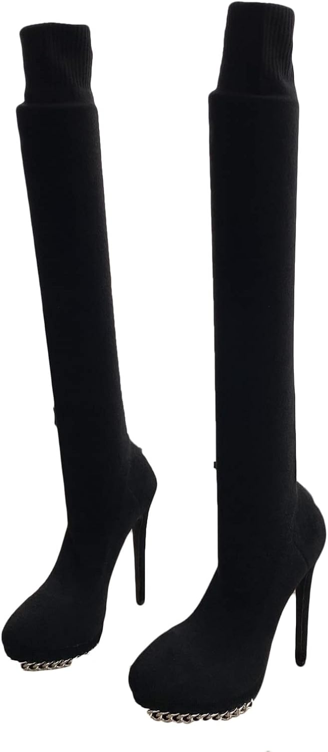 【20%OFFクーポン～】ロングブーツ ハイヒール12cm 22-26cm オーバーニーハイ ピンヒール 秋冬 レディース 大きいサイズ 歩きやすい ソックス ストレッチ カジュアル セクシー ファッション エレガント 細見え