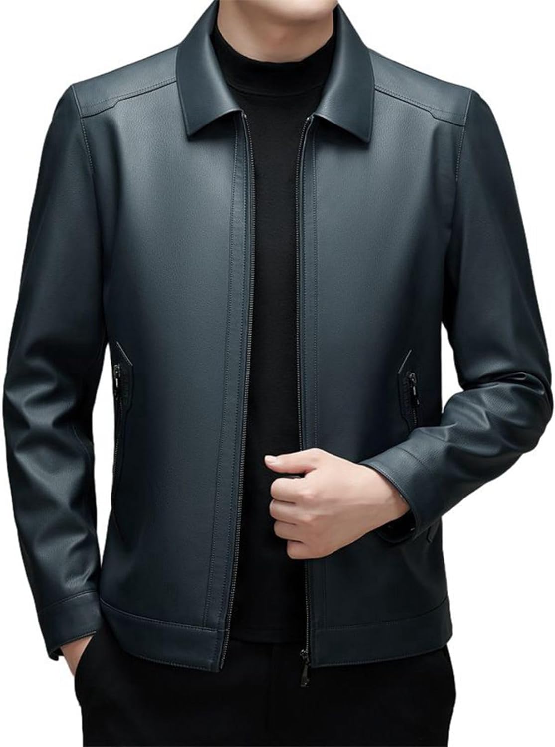 【20%OFFクーポン～】本革ジャケット メンズ ラムレザー ライダースジャケット 革ジャン レザージャケット リアルレザー 本革コート 秋服 秋 秋冬 無地 ビジネスジャケット 紳士 ステンカラー 防風 防寒 保温｜Yokos