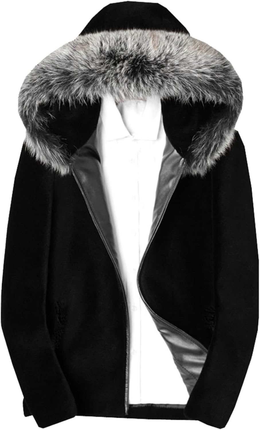 【20%OFFクーポン～】毛皮ジャケット メンズ ミドル丈 フェイクファー 防寒服 フード付き 毛皮襟 もこもこ 贅沢感 アウター ジャンパー 長袖 ゆったり 防寒 パーカー ストリート系 韓国ファッション ダンス フェイク
