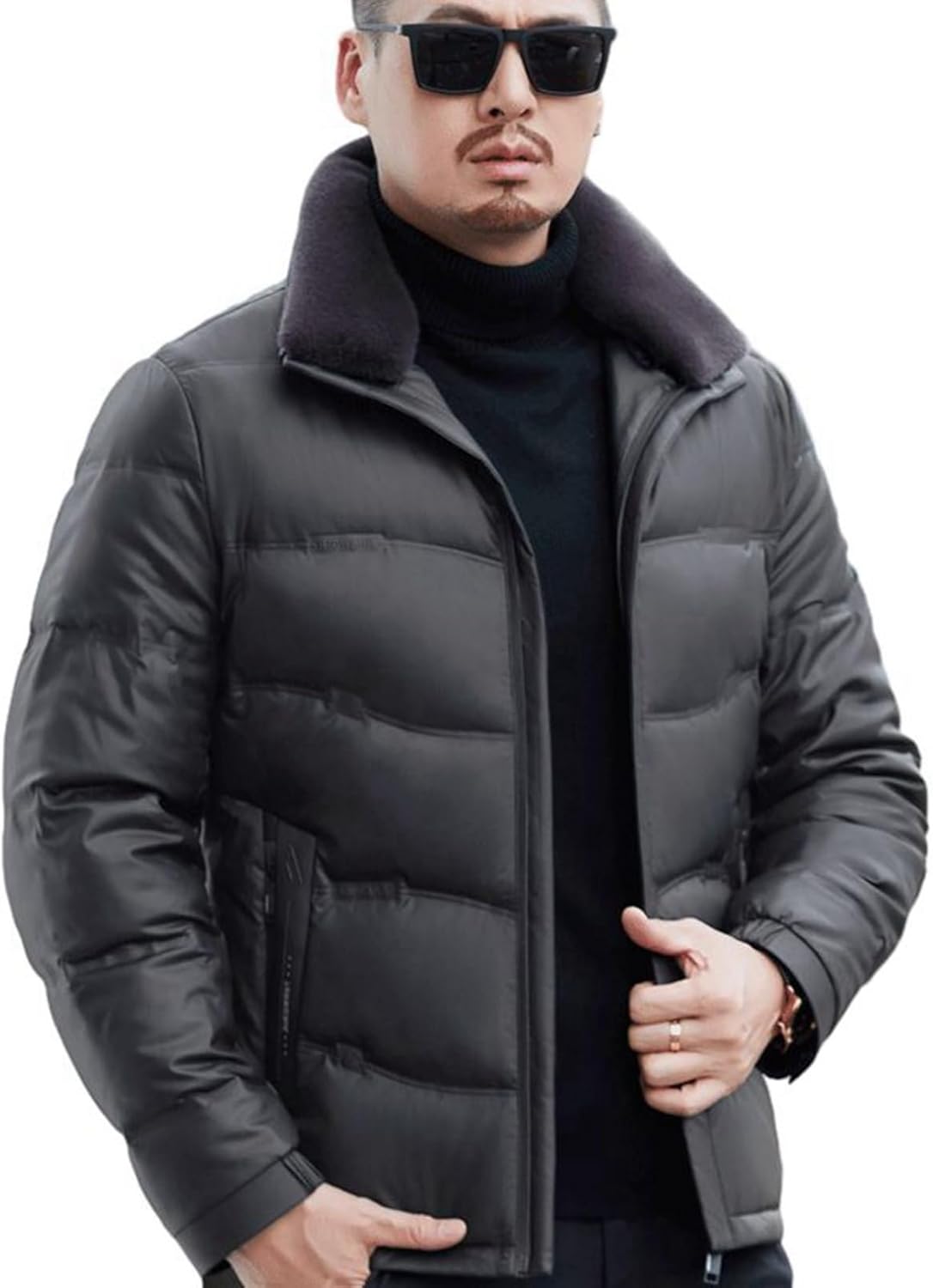 【20%OFFクーポン～】レザーダウンジャケット ダウンコート メンズ 本革ジャケット 革ジャン 厚手 ファー襟 ダウン90 大きいサイズ 保温 M4XL あったか 防寒対策 軽い ビジネスジャケット 紳士 無地 防風 細身