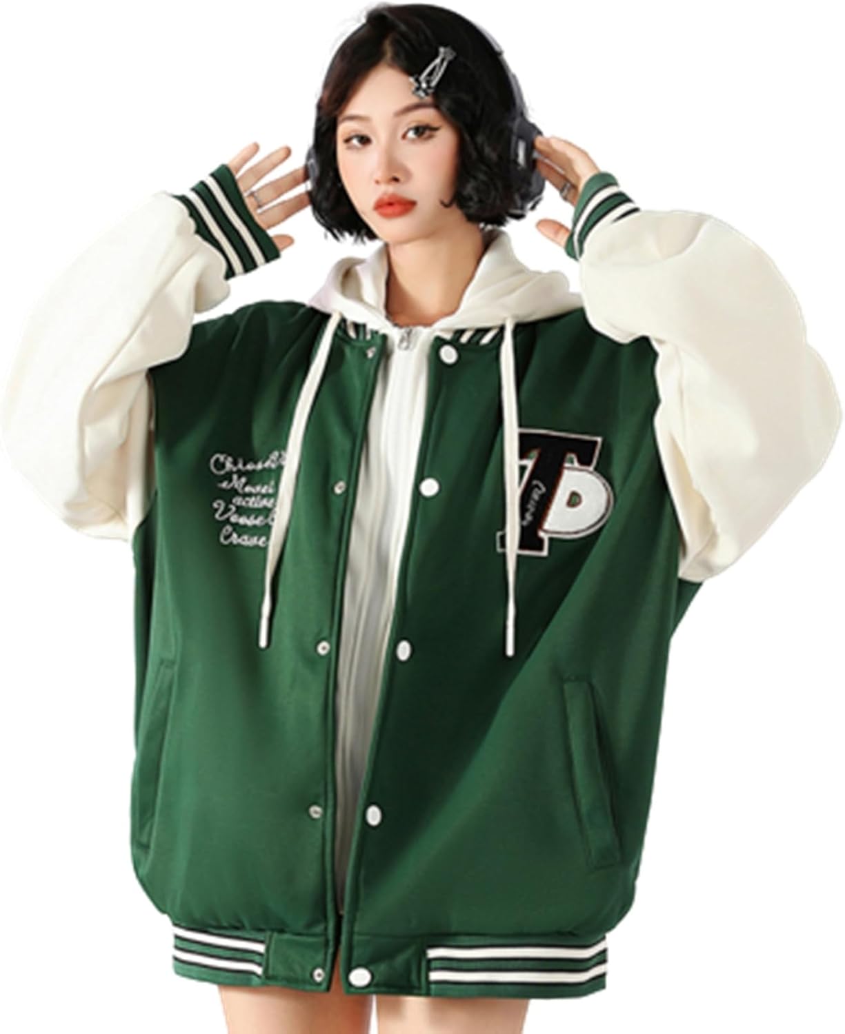 【20%OFFクーポン~】スタジャン メンズ レディース スタジアムジャンパー ジャケット フェイクレイヤード フード付き 防寒 防風 ゆったり パッチワーク おしゃれ レター刺繍 英字柄 刺繍 ストリート カジュアル 春秋冬|Yokos