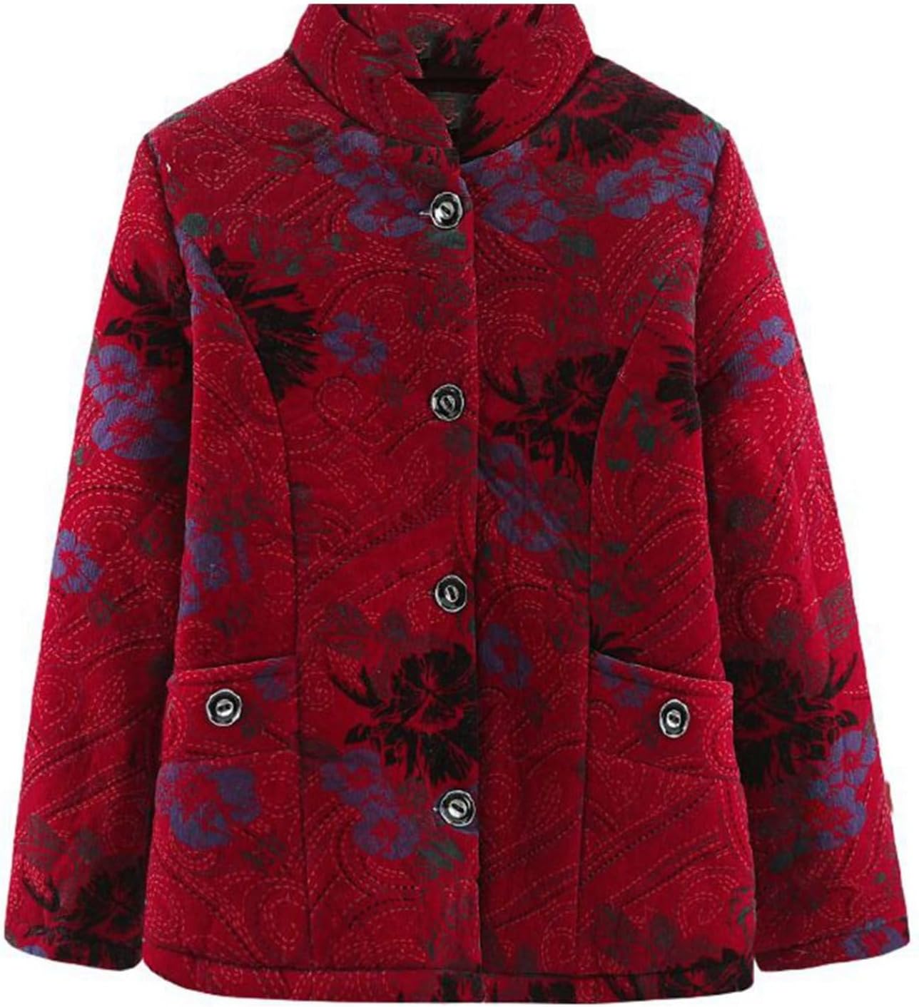 【20%OFFクーポン～】高齢者 ボアジャケット レディース 厚手 冬 シニアアウター 花柄 中綿ジャケット 保温 防寒 立ち襟 裏起毛 コート ショート丈 女性 婦人服 敬老 老人 お年寄り 祖母 50代 60代 70代
