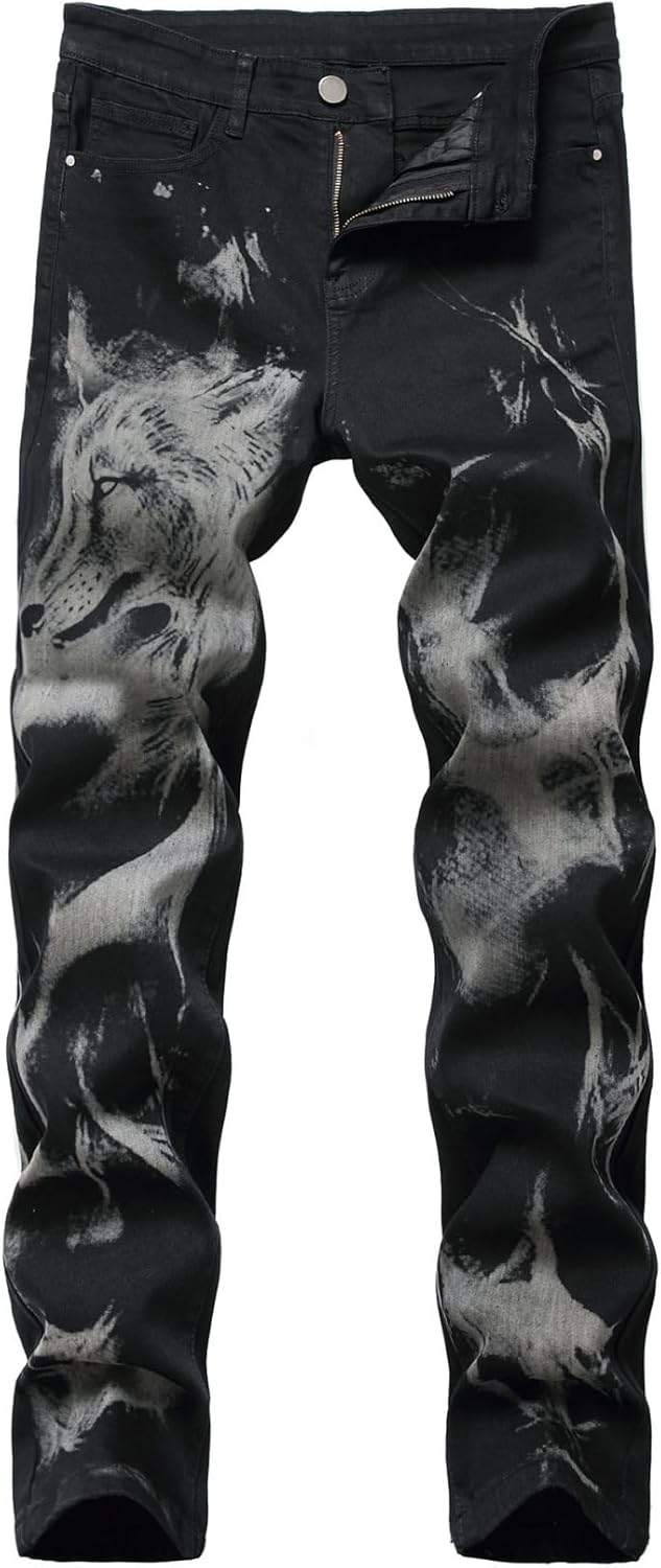 【20%OFFクーポン～】デニムパンツ ジーパン メンズ 細め ストレッチ デニム ライオン柄 オトコ ドクロ柄 ズボン ロングパンツ 大人 おしゃれ ヒップホップ アウトドア ベーシック 軽量 レトロ 春夏秋冬 バイク リペ｜Yokos