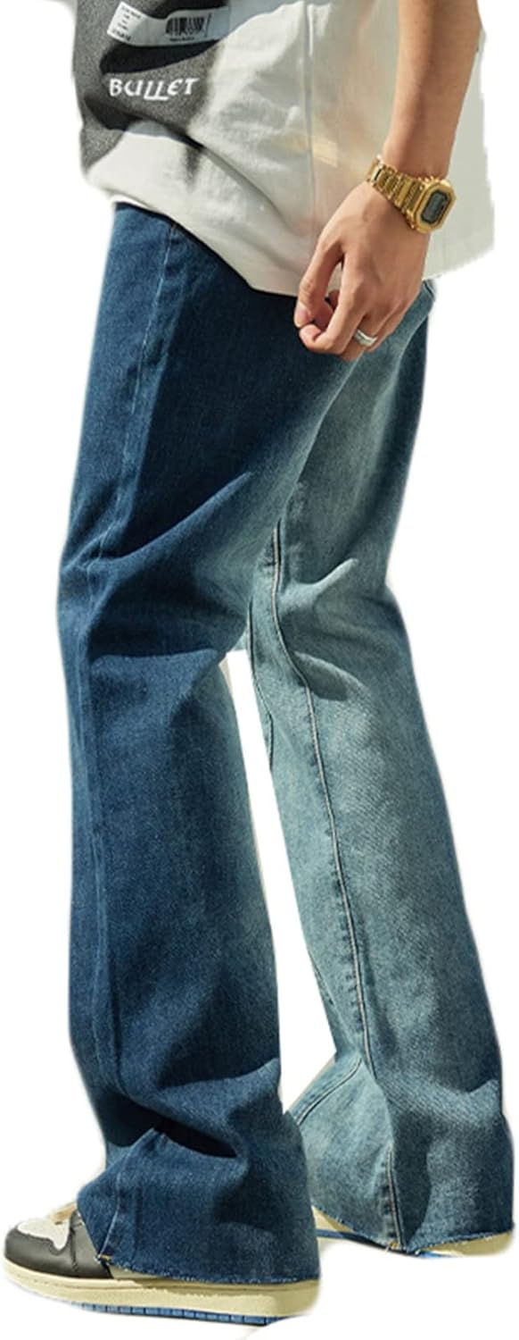 【20%OFFクーポン～】デニムパンツ メンズ ジーンズ フレアパンツ ヴィンテージ ウォッシュ加工 タイダイ グラデーション ベルボトム シューカット 脚長 ブーツカット おしゃれ ヒップホップ B系 ダンスウェア Ｇパン
