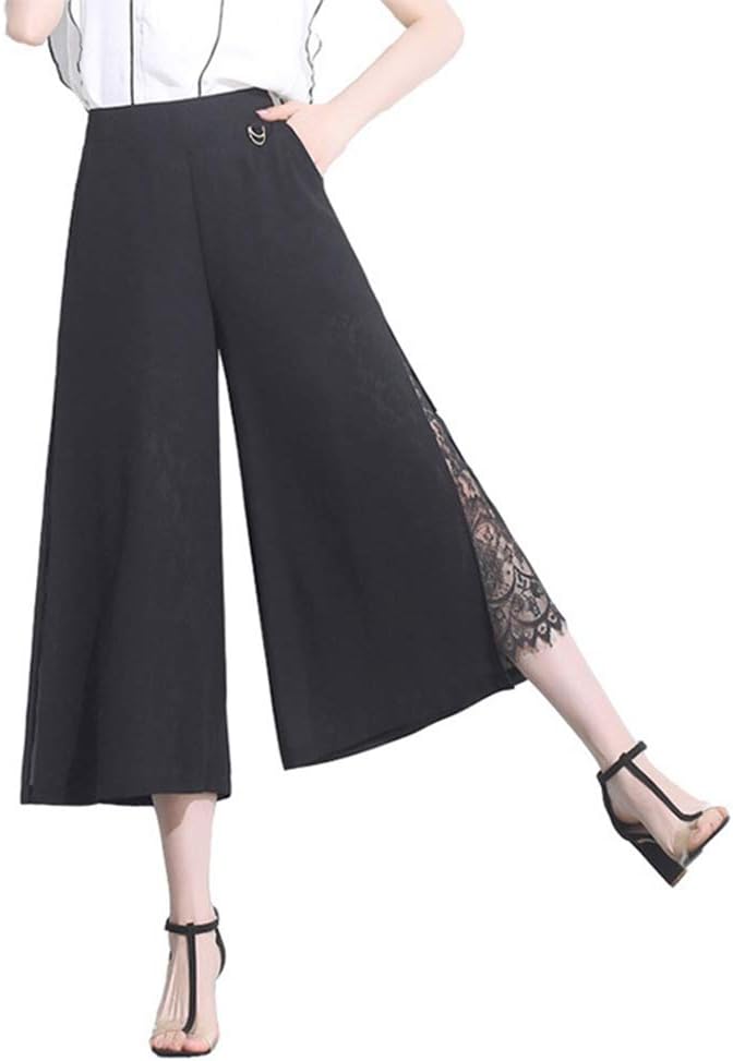【20%OFFクーポン～】クロップドパンツ レディース シフォン ノンストレスキレイめ ゆったり なめらか 美ラインワイドパンツ ファッション 綺麗シルエット 夏服 ボトム 水玉柄 レースライニング 大きいサイズ フレアパンツ｜Yokos
