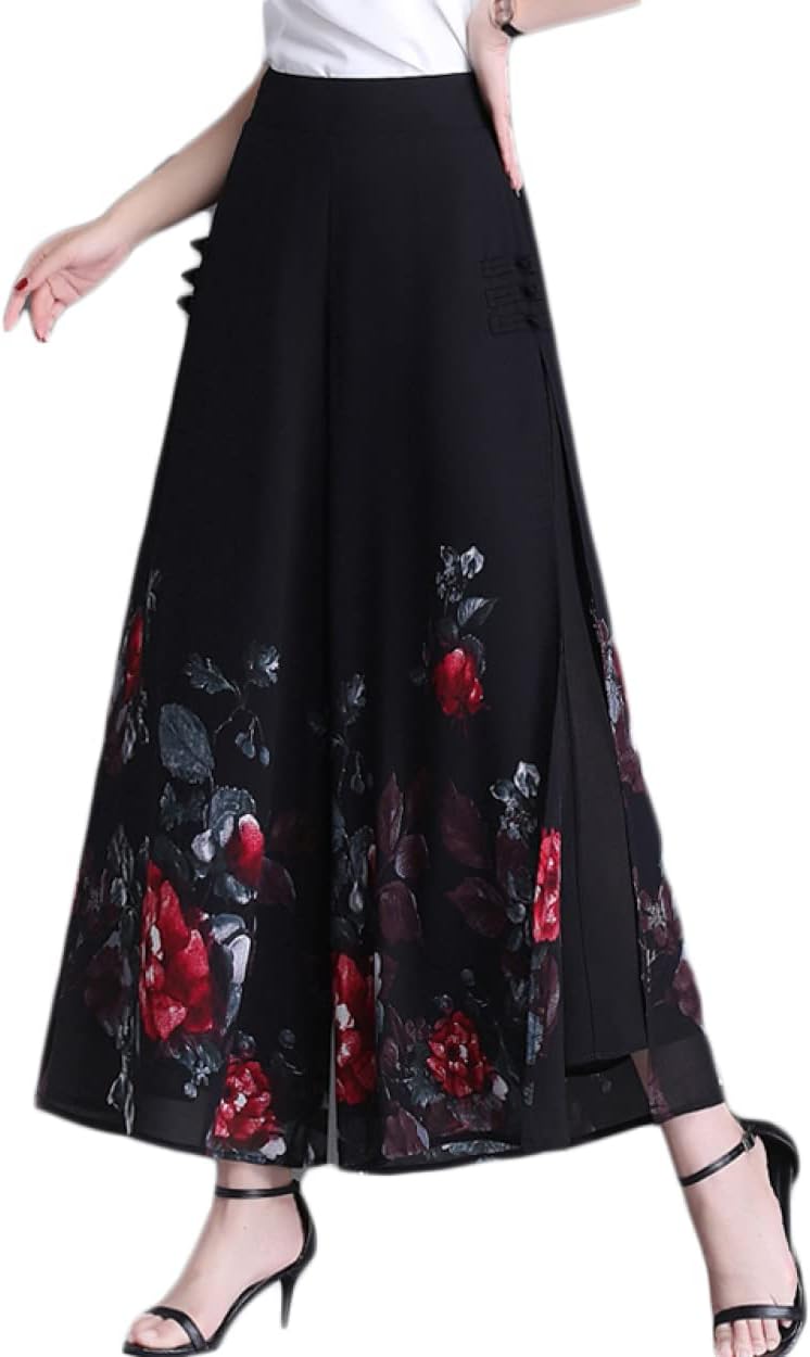 【20%OFFクーポン～】ガウチョ パンツ 春 大きいサイズ レディース 美脚 お洒落 大人 花柄 ガウチョ パンツ 春 大きいサイズ レディース 美脚 お洒落 大人 花柄 美シルエット シフォン 体型カバー フレア 大きいサ