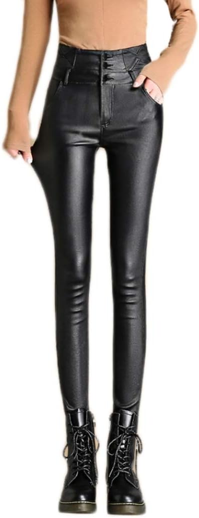 【20%OFFクーポン~】ロングパンツ レザーパンツ レディース フェイクレザー ハイウェスト カジュアル 細身 スキニー 美脚 美尻 光沢あり 裏起毛 厚手 春夏 秋冬 防寒 革ジャン 皮パン ラレギパン レギンス ボトムス|Yokos