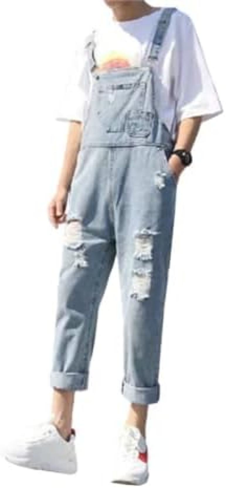 【20%OFFクーポン～】サロペットパンツ メンズ スリム ダメージ加工 ファッション オーバーオール デニム カッコイイ オールインワン ストリート系 春 夏