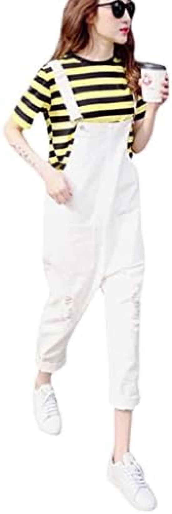 【20%OFFクーポン～】デニム オーバーオール レディース サロペット ダメージ デニムパンツ 夏 オールインワン ゆったり ジーンズ テーパード 黒 カジュアル ロングパンツ 体型カバー｜Yokos