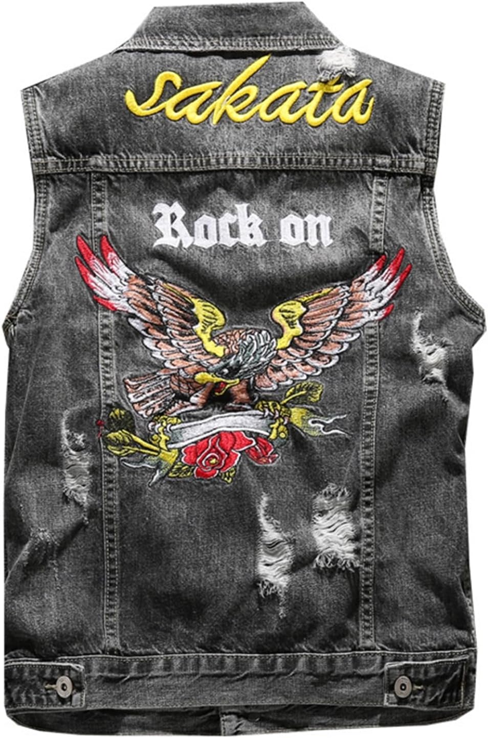 楽天市場】デニムベスト ジージャン ダメージ加工 パンク 刺繍 ワーク