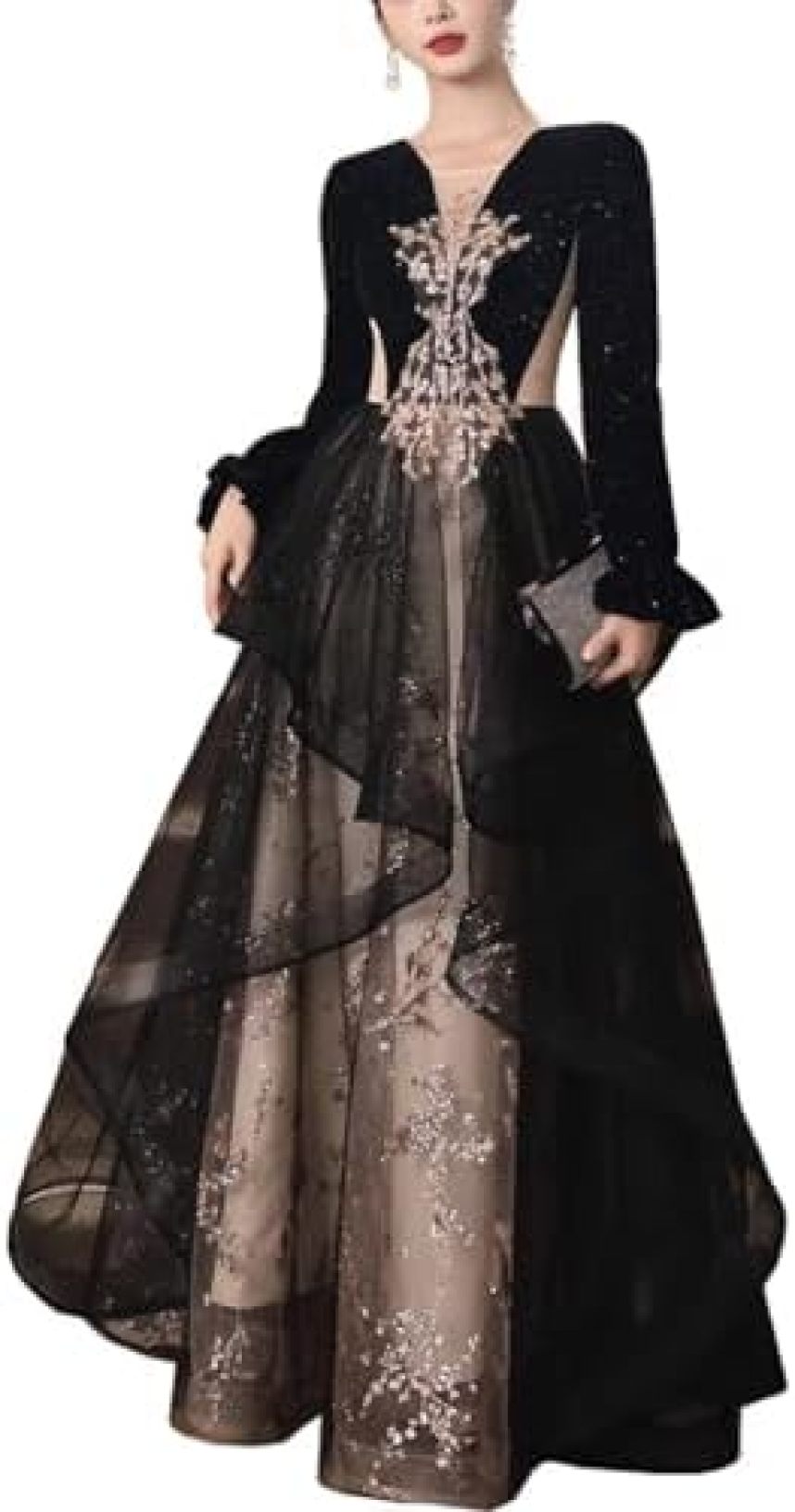 【20%OFFクーポン～】レディース パーティー ドレス ロングドレス イブニングドレス ワンピース フォーマルドレス ファッション エレガント ゴージャス スパンコール 長袖 演奏会 発表会 卒業式 パーティー