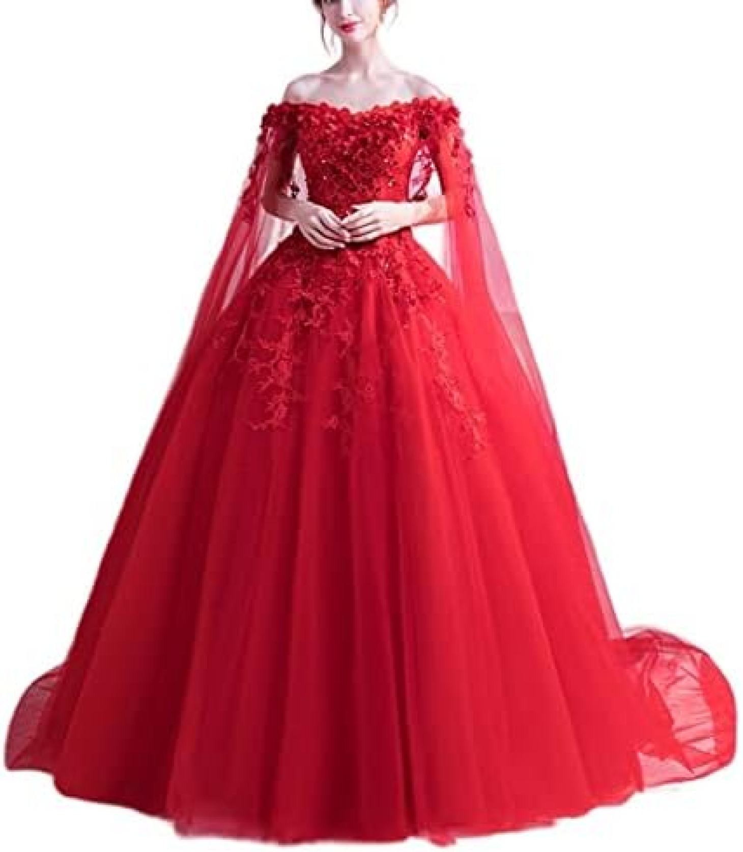 【20%OFFクーポン～】花嫁ドレス レディース イブニングドレス 宴会ドレス 結婚式ドレス オフショルダードレス パフォーマンス コーラス ホスト 発表会 演奏会 二次会 卒業式 披露宴 エレガント チュール レッド マキシ