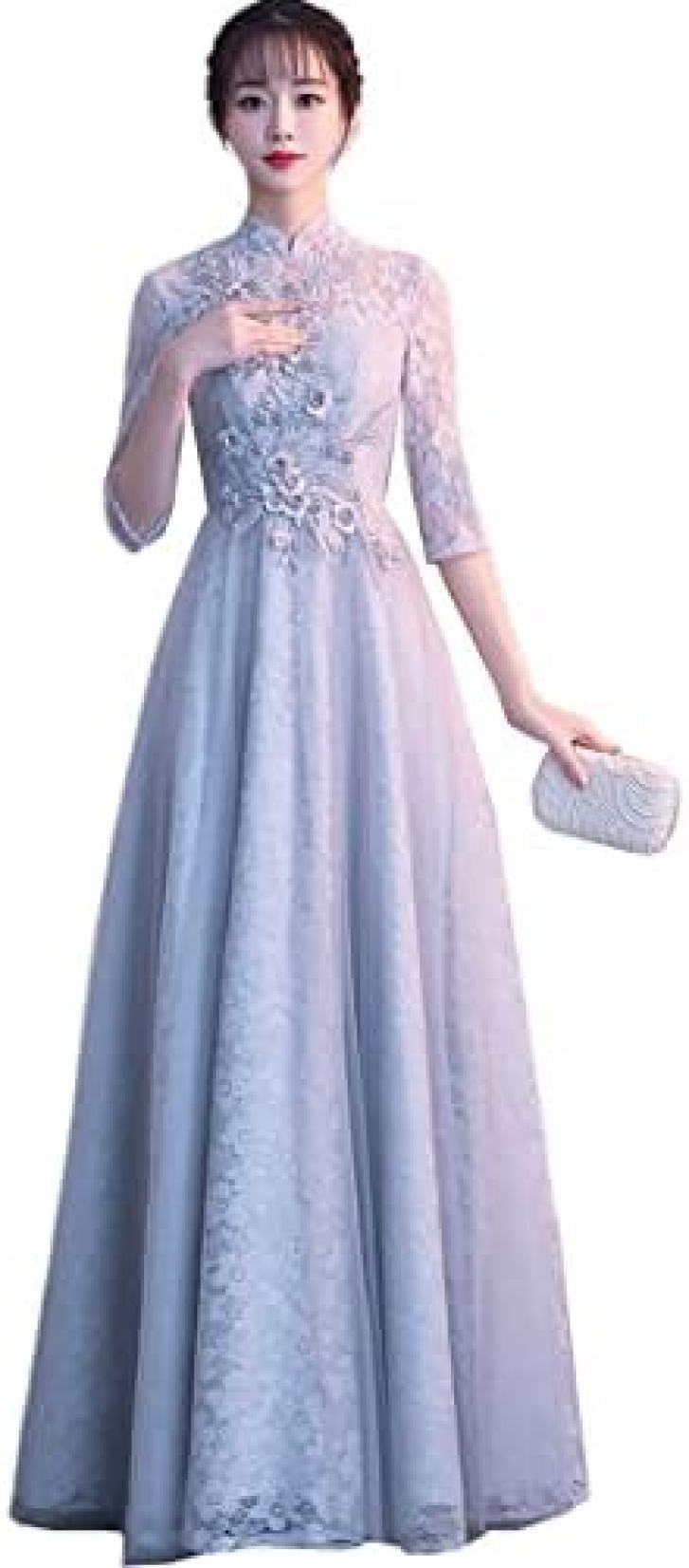 【20%OFFクーポン～】イブニングドレス チャイナドレス レディースドレス 宴会ドレス ロングワンピース マキシドレス パフォーマンス コーラスホスト 発表会 演奏会 二次会 披露宴 花柄 レース ハイウエスト スタンドネッ