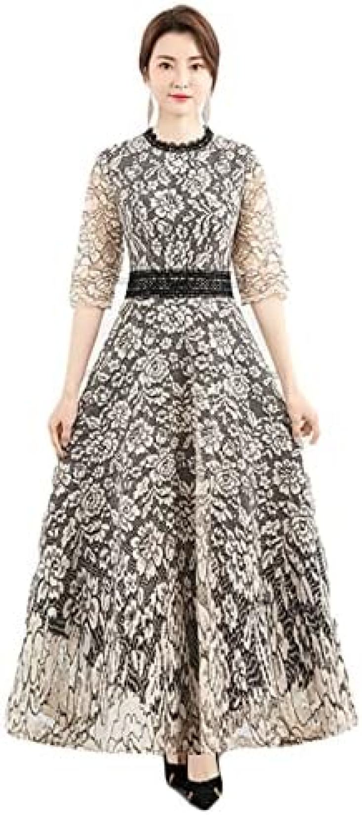 【20%OFFクーポン～】ミモレ丈 ロング丈 ドレス 袖あり 二次会 結婚式 パーティードレス ウエディングドレス 花柄 かわいい オシャレ ワンピース ママ 結婚式 ドレス イベント 演奏会 花嫁 二次会 パーティー 発表会｜Yokos