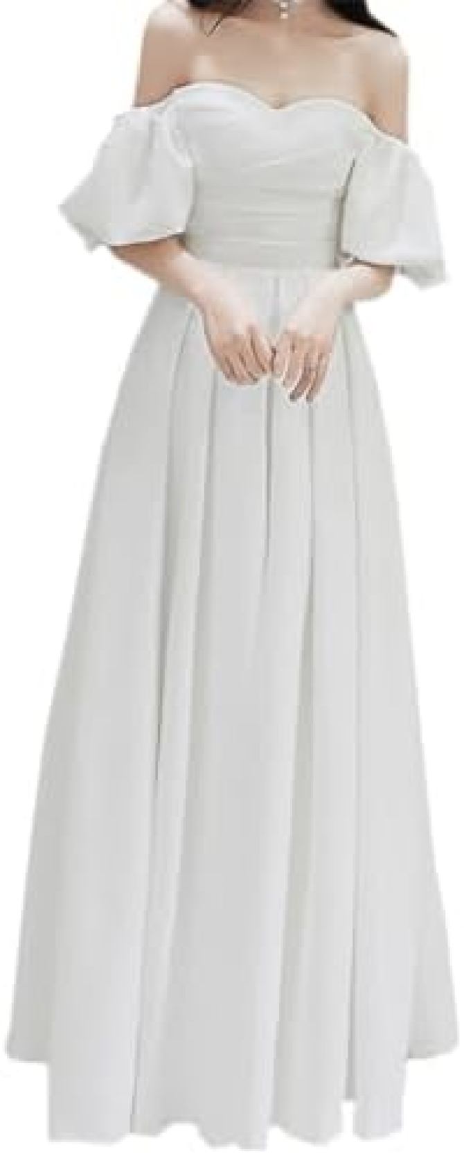 【20%OFFクーポン～】ウエディングドレス サテンドレス レディース ロングドレス 半袖 ロング マキシ丈 Aライン ハイウエスト エレガント プリンセス系 大きいサイズ 二次会 ワンピース 披露宴 結婚式 花嫁 発表会 前