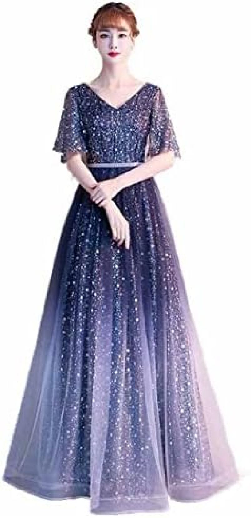 【20%OFFクーポン～】社交ドレス ロングドレス キラキラ 星空 レディース 結婚式 演奏会 発表会ドレス 袖付き イブニングドレス パーティードレス フォーマル 披露宴 上品 大きいサイズ 3色 XS~3XL スカート丈1｜Yokos