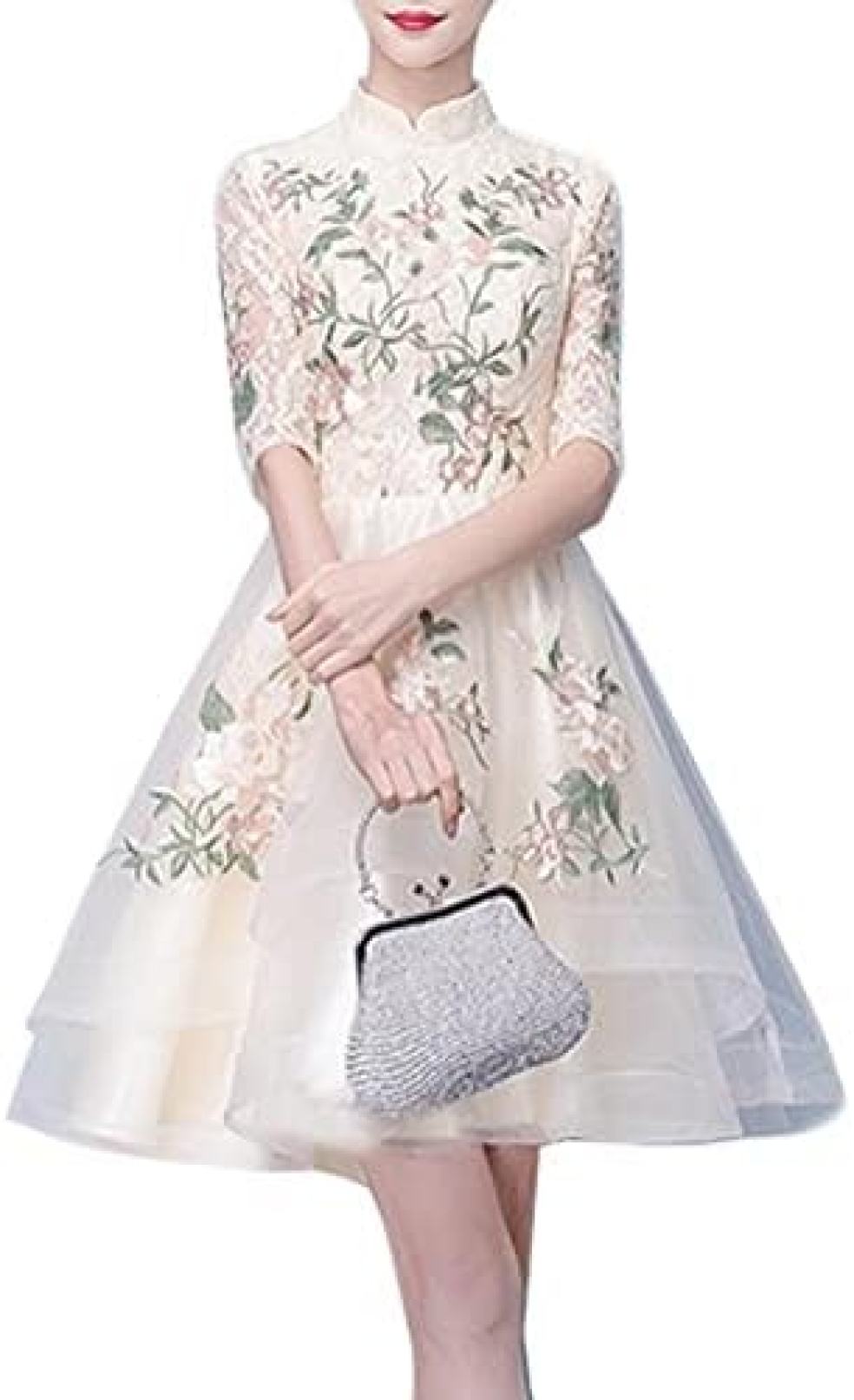 【20%OFFクーポン～】レディース パーティードレス イブニングドレス ドレス ワンピース フォーマルドレス 結婚式ドレス ミドル丈ドレス ショートドレス エレガント 花柄 刺繍 披露宴 演奏会 パーティー ホスト 宴会