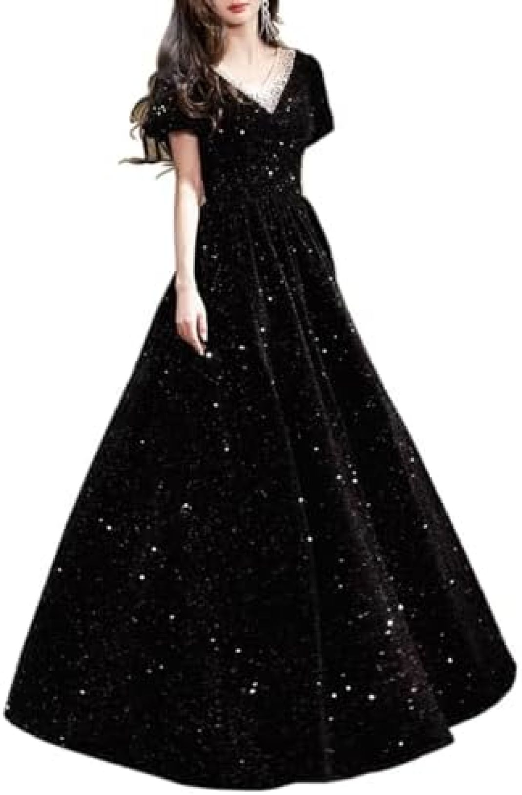 【20%OFFクーポン～】イブニングドレス レディース ドレス スパンコールドレス ロングドレス Vネック スパンコール Aライン ロング丈 気質 エレガント フォーマル 演奏会 パーティー 宴会 発表会 司会者 忘年会｜Yokos